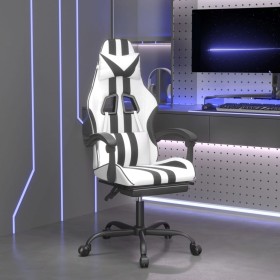 Silla gaming con reposapiés cuero sintético blanco negro en Sillas gaming | Comprar online en Foru.es