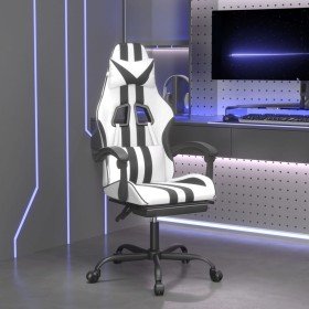 Silla gaming con reposapiés cuero sintético blanco negro en Sillas gaming | Comprar online en Foru.es