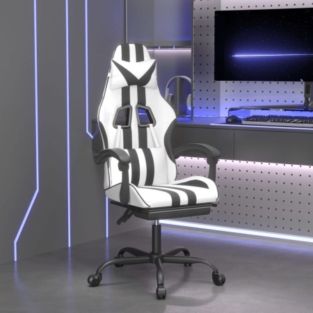 Silla gaming con reposapiés cuero sintético blanco negro en Sillas gaming | Comprar online en Foru.es
