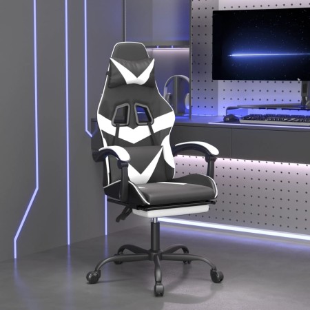 Silla gaming con reposapiés cuero sintético negro blanco en Sillas gaming | Comprar online en Foru.es