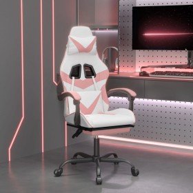 Silla gaming con reposapiés cuero sintético blanco y rosa en Sillas gaming | Comprar online en Foru.es