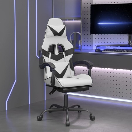 Silla gaming con reposapiés cuero sintético blanco negro en Sillas gaming | Comprar online en Foru.es
