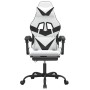 Silla gaming con reposapiés cuero sintético blanco negro en Sillas gaming | Comprar online en Foru.es