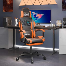 Silla gaming con reposapiés cuero sintético negro naranja en Sillas gaming | Comprar online en Foru.es