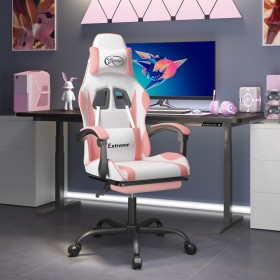 Silla gaming con reposapiés cuero sintético blanco y rosa en Sillas gaming | Comprar online en Foru.es