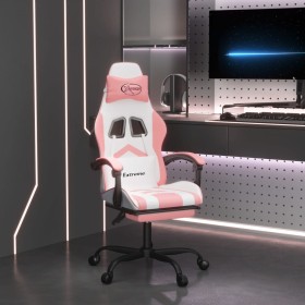 Silla gaming con reposapiés cuero sintético blanco y rosa en Sillas gaming | Comprar online en Foru.es