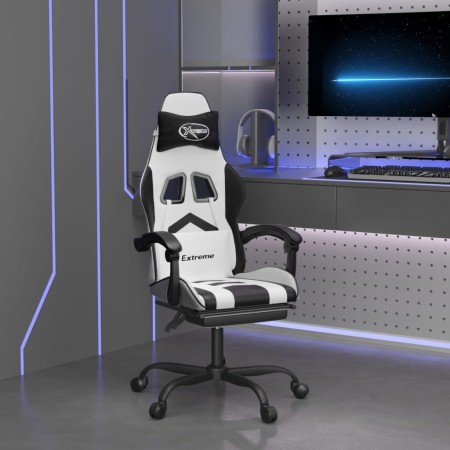 Silla gaming con reposapiés cuero sintético blanco negro en Sillas gaming | Comprar online en Foru.es