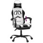 Silla gaming con reposapiés cuero sintético blanco negro en Sillas gaming | Comprar online en Foru.es