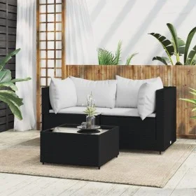 Set de muebles de jardín 3 pzas y cojines ratán sintético negro de vidaXL, Sofás de exterior - Ref: Foro24-319731, Precio: 21...
