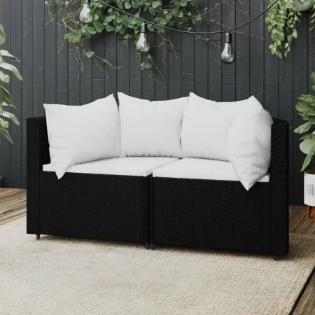 Garden corner sofas with cushions 2 pcs black synthetic rattan by vidaXL, Outdoor sofas - Ref: Foro24-319742, Price: 153,91 €...
