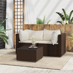 Set muebles de jardín 3 piezas y cojines ratán sintético marrón de vidaXL, Sofás de exterior - Ref: Foro24-319747, Precio: 21...