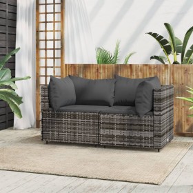 Sofás de esquina jardín con cojines 2 uds ratán sintético gris de vidaXL, Sofás de exterior - Ref: Foro24-319762, Precio: 142...