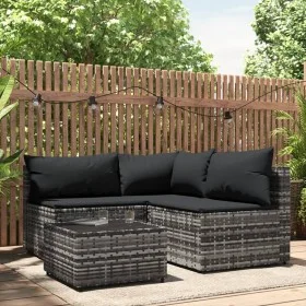 Set de muebles de jardín 4 pzas y cojines ratán sintético gris de vidaXL, Sofás de exterior - Ref: Foro24-319765, Precio: 316...