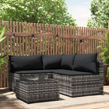 Set de muebles de jardín 4 pzas y cojines ratán sintético gris de vidaXL, Sofás de exterior - Ref: Foro24-319765, Precio: 321...