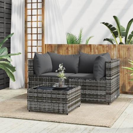 Set de muebles de jardín 3 pzas y cojines ratán sintético gris de vidaXL, Sofás de exterior - Ref: Foro24-319763, Precio: 194...
