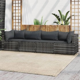 Set de muebles de jardín 4 pzas y cojines ratán sintético gris de vidaXL, Sofás de exterior - Ref: Foro24-319768, Precio: 290...