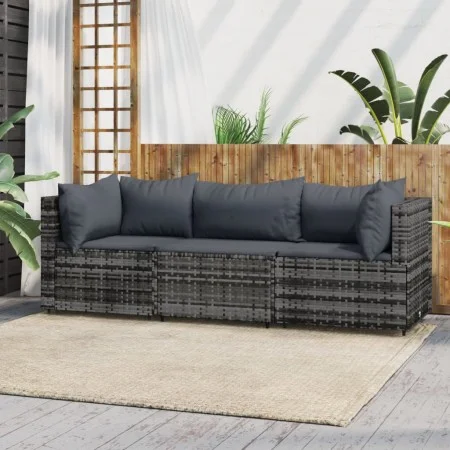 3-piece garden furniture set and gray synthetic rattan cushions by vidaXL, Outdoor sofas - Ref: Foro24-319766, Price: 206,28 ...