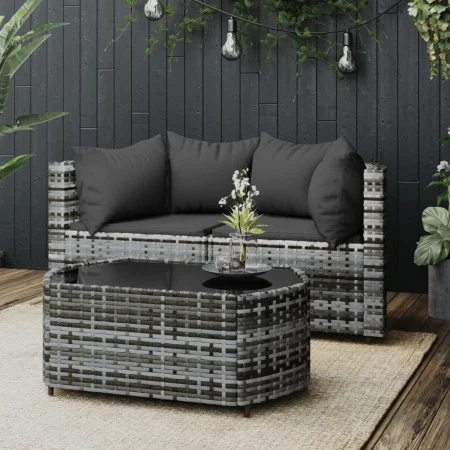 Set de muebles de jardín 3 pzas y cojines ratán sintético gris de vidaXL, Sofás de exterior - Ref: Foro24-319775, Precio: 192...