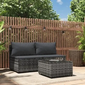 3-teiliges Gartenmöbel-Set und graue synthetische Rattankissen von vidaXL, Outdoor-Sofas - Ref: Foro24-319771, Preis: 162,75 ...