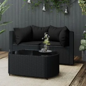 3-piece garden furniture set and black synthetic rattan cushions by vidaXL, Outdoor sofas - Ref: Foro24-319791, Price: 201,42...