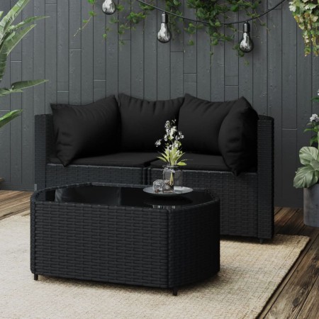 Set de muebles de jardín 3 pzas y cojines ratán sintético negro de vidaXL, Sofás de exterior - Ref: Foro24-319791, Precio: 20...