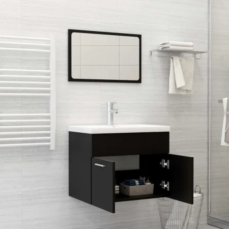 Conjunto de muebles de baño aglomerado negro de vidaXL, Muebles de baño - Ref: Foro24-3070866, Precio: 162,71 €, Descuento: %