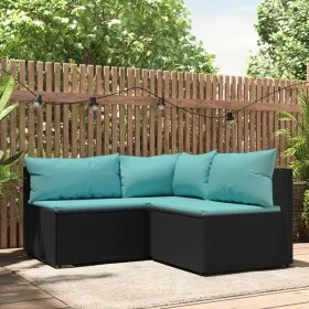 3-piece garden furniture set and black synthetic rattan cushions by vidaXL, Outdoor sofas - Ref: Foro24-319796, Price: 209,64...