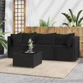 Gartenset mit Kissen 4-teilig synthetisches Rattan schwarz von vidaXL, Outdoor-Sofas - Ref: Foro24-319783, Preis: 258,60 €, R...
