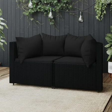 Garden corner sofas with cushions 2 pcs black synthetic rattan by vidaXL, Outdoor sofas - Ref: Foro24-319790, Price: 164,87 €...