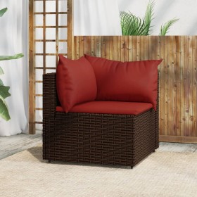 Sofá de esquina de jardín con cojines ratán sintético marrón de vidaXL, Sofás de exterior - Ref: Foro24-319809, Precio: 75,12...
