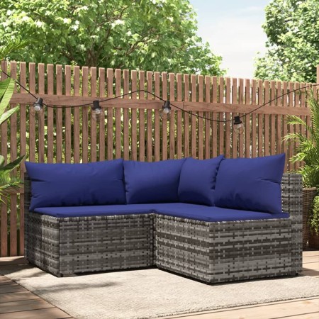 Set de muebles de jardín 3 pzas y cojines ratán sintético gris de vidaXL, Sofás de exterior - Ref: Foro24-319844, Precio: 208...