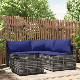 4-teiliges Gartenmöbel-Set und Kissen synthetisches Rattangrau von vidaXL, Outdoor-Sofas - Ref: Foro24-319845, Preis: 298,63 ...