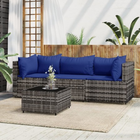 Set de muebles de jardín 4 pzas y cojines ratán sintético gris de vidaXL, Sofás de exterior - Ref: Foro24-319847, Precio: 235...
