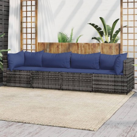 Set de muebles de jardín 4 pzas y cojines ratán sintético gris de vidaXL, Sofás de exterior - Ref: Foro24-319848, Precio: 300...