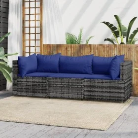 Set de muebles de jardín 3 pzas y cojines ratán sintético gris de vidaXL, Sofás de exterior - Ref: Foro24-319846, Precio: 178...