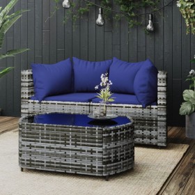 Set de muebles de jardín 3 pzas y cojines ratán sintético gris de vidaXL, Sofás de exterior - Ref: Foro24-319855, Precio: 179...