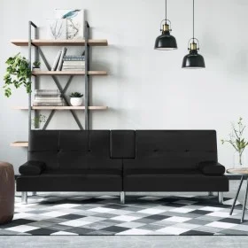 Sofá cama con portavasos cuero sintético negro de vidaXL, Sofás - Ref: Foro24-351926, Precio: 309,32 €, Descuento: %