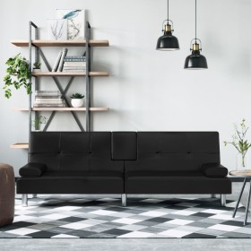 Sofá cama con portavasos cuero sintético negro de vidaXL, Sofás - Ref: Foro24-351926, Precio: 314,03 €, Descuento: %