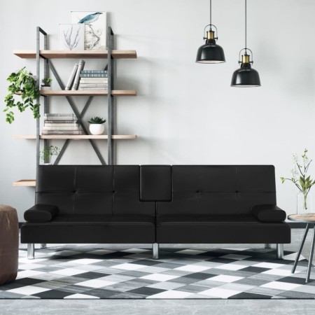 Sofá cama con portavasos cuero sintético negro de vidaXL, Sofás - Ref: Foro24-351926, Precio: 314,03 €, Descuento: %