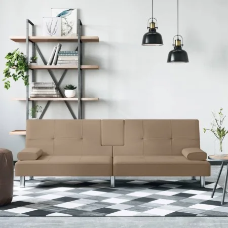 Sofá cama con portavasos cuero sintético color capuchino de vidaXL, Sofás - Ref: Foro24-351929, Precio: 296,96 €, Descuento: %