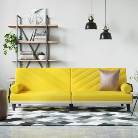 Sofá cama con reposabrazos tela amarillo claro de vidaXL, Sofás - Ref: Foro24-351935, Precio: 273,18 €, Descuento: %
