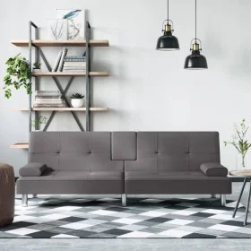 Sofá cama con portavasos cuero sintético gris von vidaXL, Sofas - Ref: Foro24-351928, Preis: 296,04 €, Rabatt: %