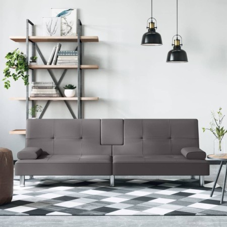 Sofá cama con portavasos cuero sintético gris de vidaXL, Sofás - Ref: Foro24-351928, Precio: 317,47 €, Descuento: %