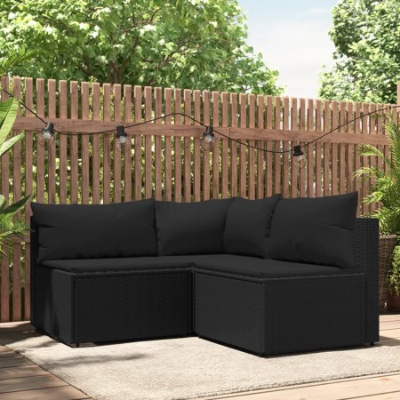 Set de muebles de jardín 3 pzas y cojines ratán sintético negro de vidaXL, Sofás de exterior - Ref: Foro24-319780, Precio: 23...