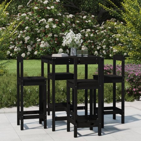 Set de mesa y taburetes altos jardín 5 piezas madera pino negro de vidaXL, Conjuntos de jardín - Ref: Foro24-3154744, Precio:...