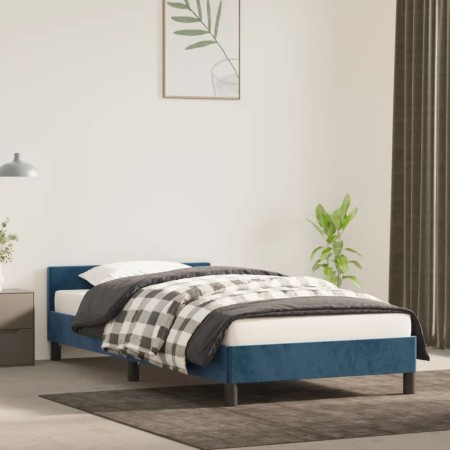 Estructura cama con cabecero terciopelo azul oscuro 100x200 cm de vidaXL, Camas y somieres - Ref: Foro24-347559, Precio: 82,6...