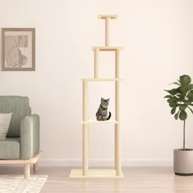 Rascador para gatos con postes de sisal color crema 183 cm de vidaXL, Mobiliario para gatos - Ref: Foro24-171744, Precio: 73,...