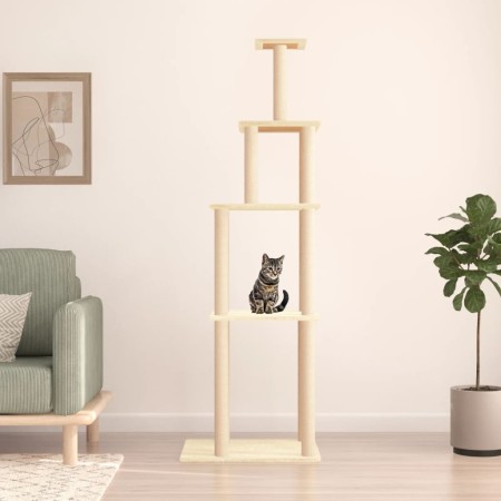Rascador para gatos con postes de sisal color crema 183 cm de vidaXL, Mobiliario para gatos - Ref: Foro24-171744, Precio: 75,...