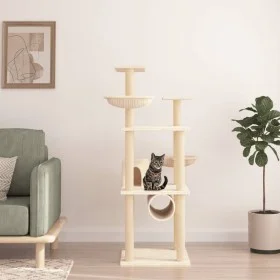 Rascador para gatos con postes de sisal color crema 141 cm de vidaXL, Mobiliario para gatos - Ref: Foro24-171747, Precio: 75,...