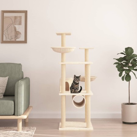 Rascador para gatos con postes de sisal color crema 141 cm de vidaXL, Mobiliario para gatos - Ref: Foro24-171747, Precio: 76,...
